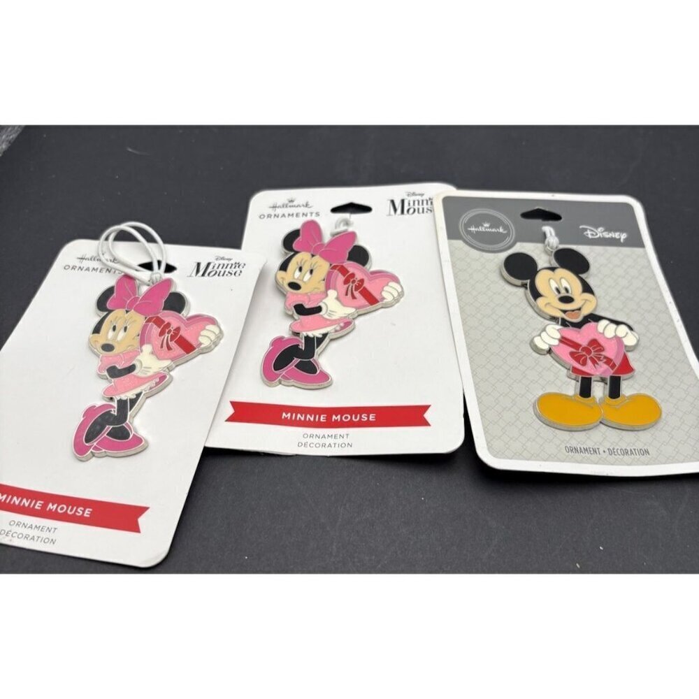 Disney Hallmark Christmas Ornaments Mickey Minney Heart Set Of 3